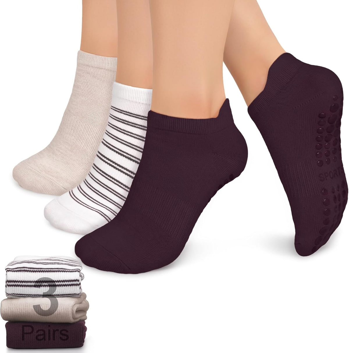 Pilates Socks for Women Non Slip Grip Socks for Yoga, Barre, Hospital, Barefoot Grippy Yoga Sock Womens Gifts 4 Pairs