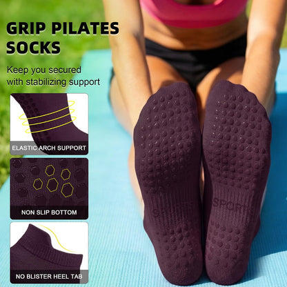 Pilates Socks for Women Non Slip Grip Socks for Yoga, Barre, Hospital, Barefoot Grippy Yoga Sock Womens Gifts 4 Pairs