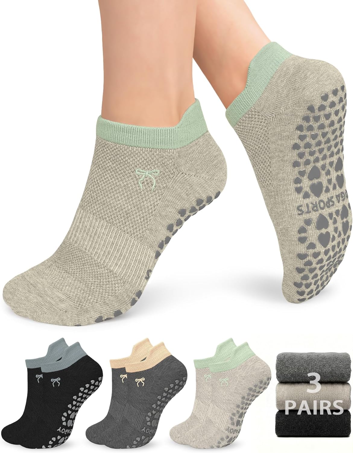 Pilates Socks for Women Non Slip Grip Socks for Yoga, Barre, Hospital, Barefoot Grippy Yoga Sock Womens Gifts 4 Pairs
