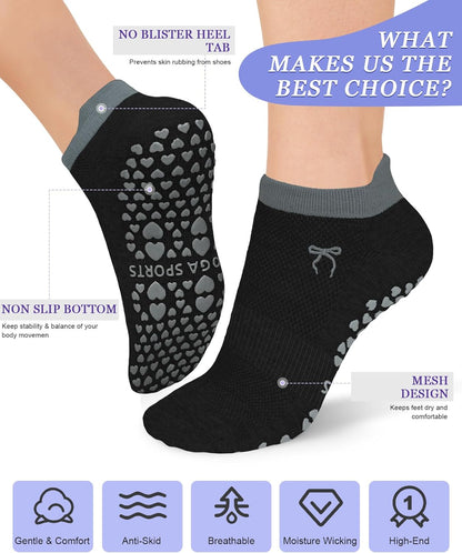 Pilates Socks for Women Non Slip Grip Socks for Yoga, Barre, Hospital, Barefoot Grippy Yoga Sock Womens Gifts 4 Pairs
