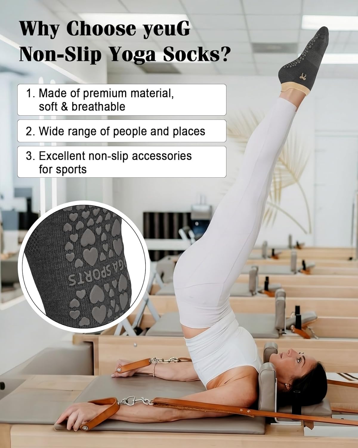 Pilates Socks for Women Non Slip Grip Socks for Yoga, Barre, Hospital, Barefoot Grippy Yoga Sock Womens Gifts 4 Pairs