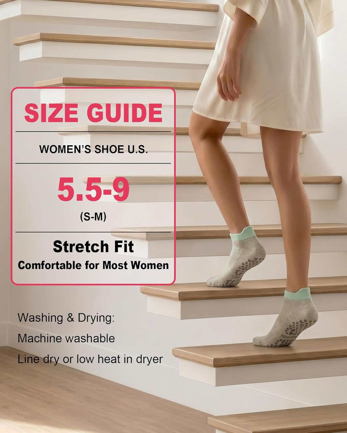 Pilates Socks for Women Non Slip Grip Socks for Yoga, Barre, Hospital, Barefoot Grippy Yoga Sock Womens Gifts 4 Pairs