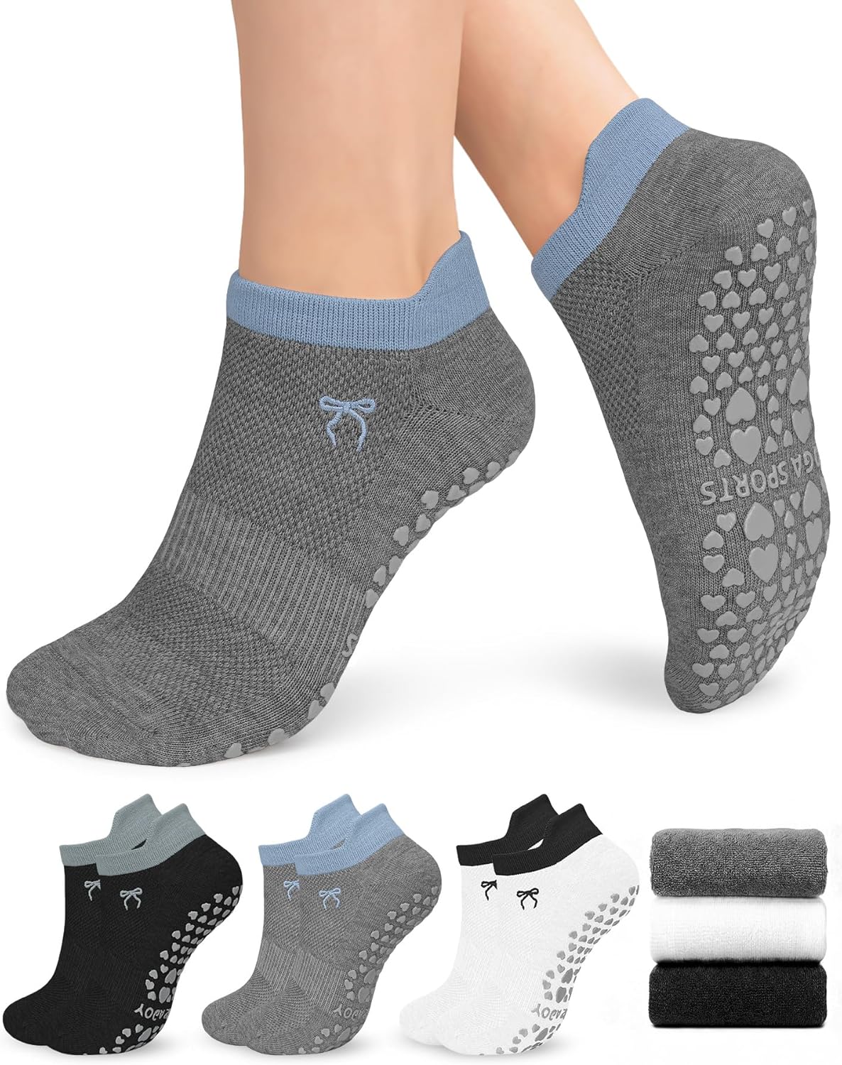 Pilates Socks for Women Non Slip Grip Socks for Yoga, Barre, Hospital, Barefoot Grippy Yoga Sock Womens Gifts 4 Pairs
