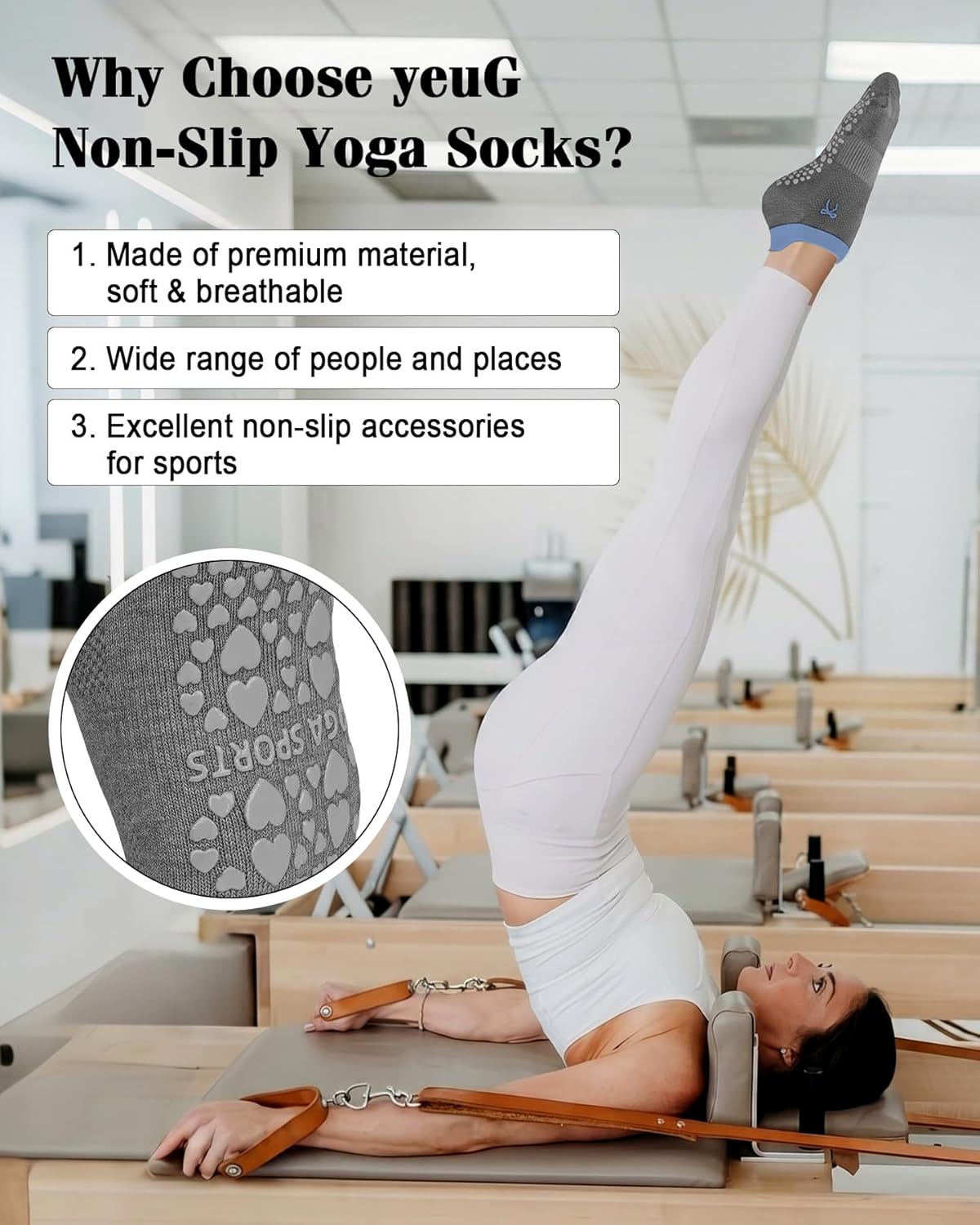 Pilates Socks for Women Non Slip Grip Socks for Yoga, Barre, Hospital, Barefoot Grippy Yoga Sock Womens Gifts 4 Pairs