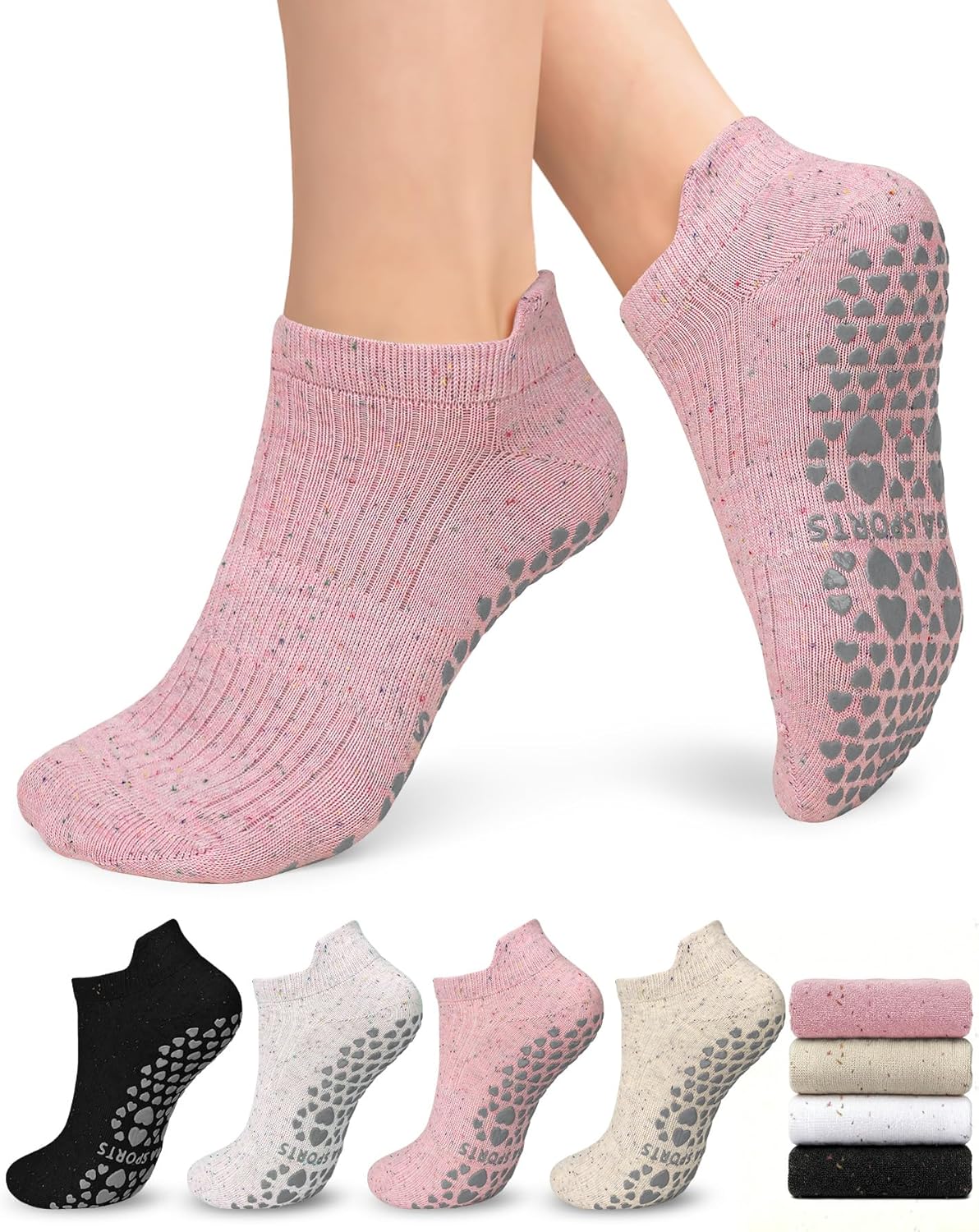 Pilates Socks for Women Non Slip Grip Socks for Yoga, Barre, Hospital, Barefoot Grippy Yoga Sock Womens Gifts 4 Pairs