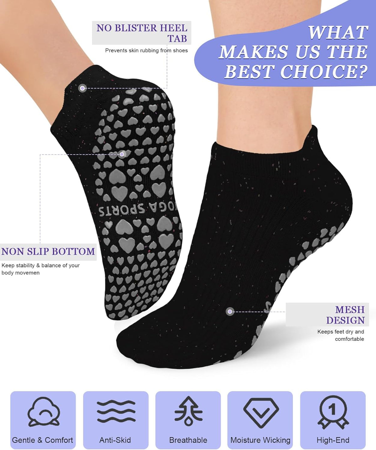 Pilates Socks for Women Non Slip Grip Socks for Yoga, Barre, Hospital, Barefoot Grippy Yoga Sock Womens Gifts 4 Pairs