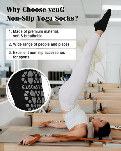 Pilates Socks for Women Non Slip Grip Socks for Yoga, Barre, Hospital, Barefoot Grippy Yoga Sock Womens Gifts 4 Pairs