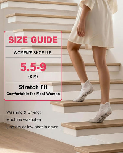 Pilates Socks for Women Non Slip Grip Socks for Yoga, Barre, Hospital, Barefoot Grippy Yoga Sock Womens Gifts 4 Pairs