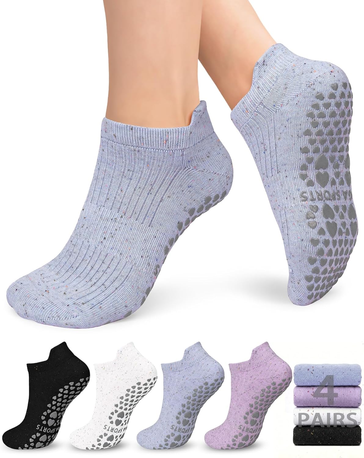 Pilates Socks for Women Non Slip Grip Socks for Yoga, Barre, Hospital, Barefoot Grippy Yoga Sock Womens Gifts 4 Pairs