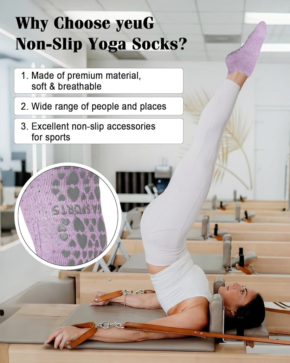 Pilates Socks for Women Non Slip Grip Socks for Yoga, Barre, Hospital, Barefoot Grippy Yoga Sock Womens Gifts 4 Pairs