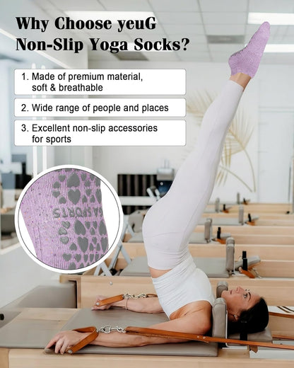Pilates Socks for Women Non Slip Grip Socks for Yoga, Barre, Hospital, Barefoot Grippy Yoga Sock Womens Gifts 4 Pairs