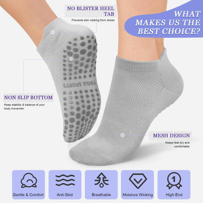 Pilates Socks for Women Non Slip Grip Socks for Yoga, Barre, Hospital, Barefoot Grippy Yoga Sock Womens Gifts 4 Pairs