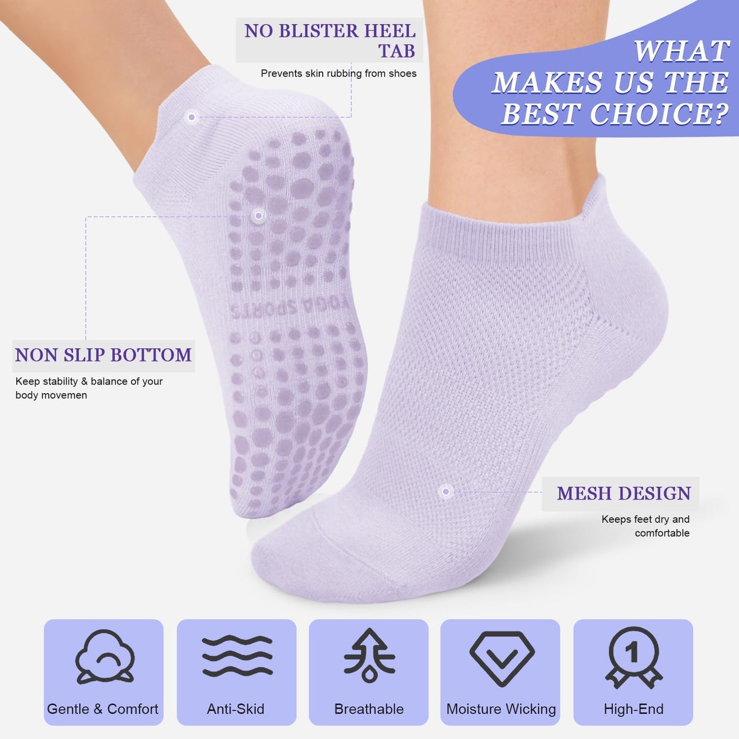 Pilates Socks for Women Non Slip Grip Socks for Yoga, Barre, Hospital, Barefoot Grippy Yoga Sock Womens Gifts 4 Pairs