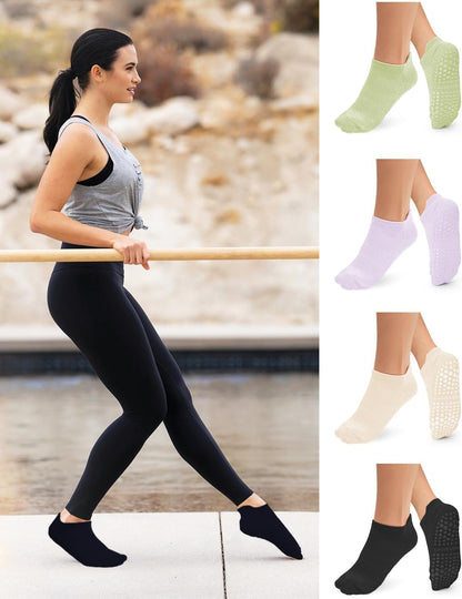 Pilates Socks for Women Non Slip Grip Socks for Yoga, Barre, Hospital, Barefoot Grippy Yoga Sock Womens Gifts 4 Pairs