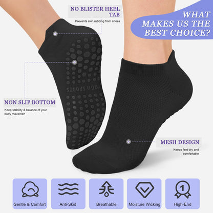 Pilates Socks for Women Non Slip Grip Socks for Yoga, Barre, Hospital, Barefoot Grippy Yoga Sock Womens Gifts 4 Pairs
