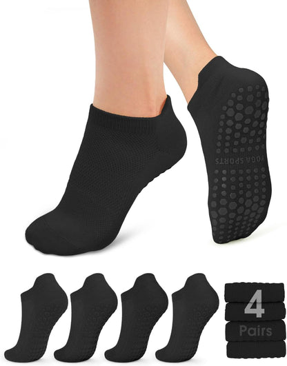 Pilates Socks for Women Non Slip Grip Socks for Yoga, Barre, Hospital, Barefoot Grippy Yoga Sock Womens Gifts 4 Pairs