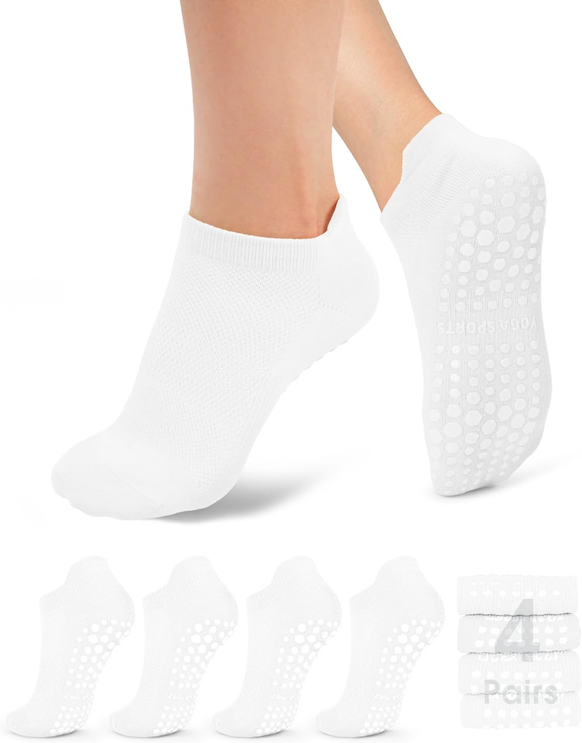 Pilates Socks for Women Non Slip Grip Socks for Yoga, Barre, Hospital, Barefoot Grippy Yoga Sock Womens Gifts 4 Pairs