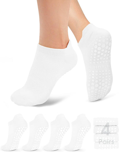 Pilates Socks for Women Non Slip Grip Socks for Yoga, Barre, Hospital, Barefoot Grippy Yoga Sock Womens Gifts 4 Pairs
