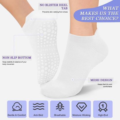 Pilates Socks for Women Non Slip Grip Socks for Yoga, Barre, Hospital, Barefoot Grippy Yoga Sock Womens Gifts 4 Pairs