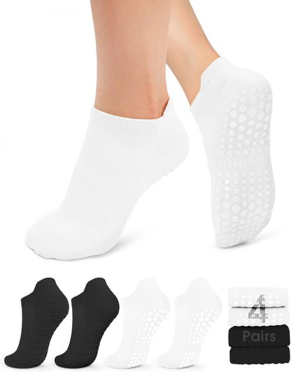 Pilates Socks for Women Non Slip Grip Socks for Yoga, Barre, Hospital, Barefoot Grippy Yoga Sock Womens Gifts 4 Pairs