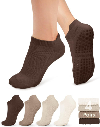 Pilates Socks for Women Non Slip Grip Socks for Yoga, Barre, Hospital, Barefoot Grippy Yoga Sock Womens Gifts 4 Pairs