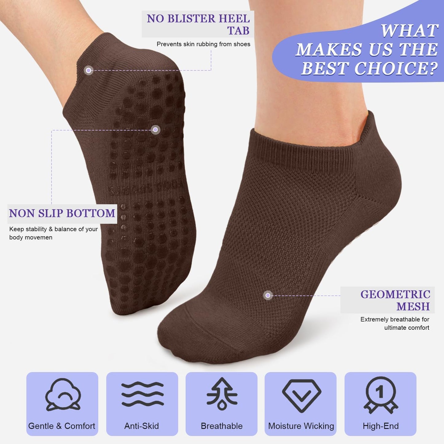 Pilates Socks for Women Non Slip Grip Socks for Yoga, Barre, Hospital, Barefoot Grippy Yoga Sock Womens Gifts 4 Pairs