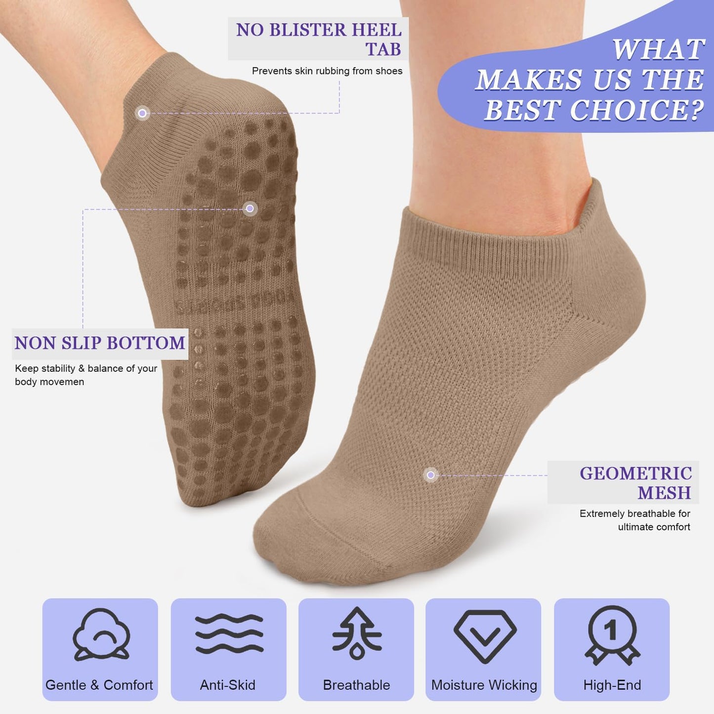 Pilates Socks for Women Non Slip Grip Socks for Yoga, Barre, Hospital, Barefoot Grippy Yoga Sock Womens Gifts 4 Pairs