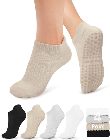 Pilates Socks for Women Non Slip Grip Socks for Yoga, Barre, Hospital, Barefoot Grippy Yoga Sock Womens Gifts 4 Pairs