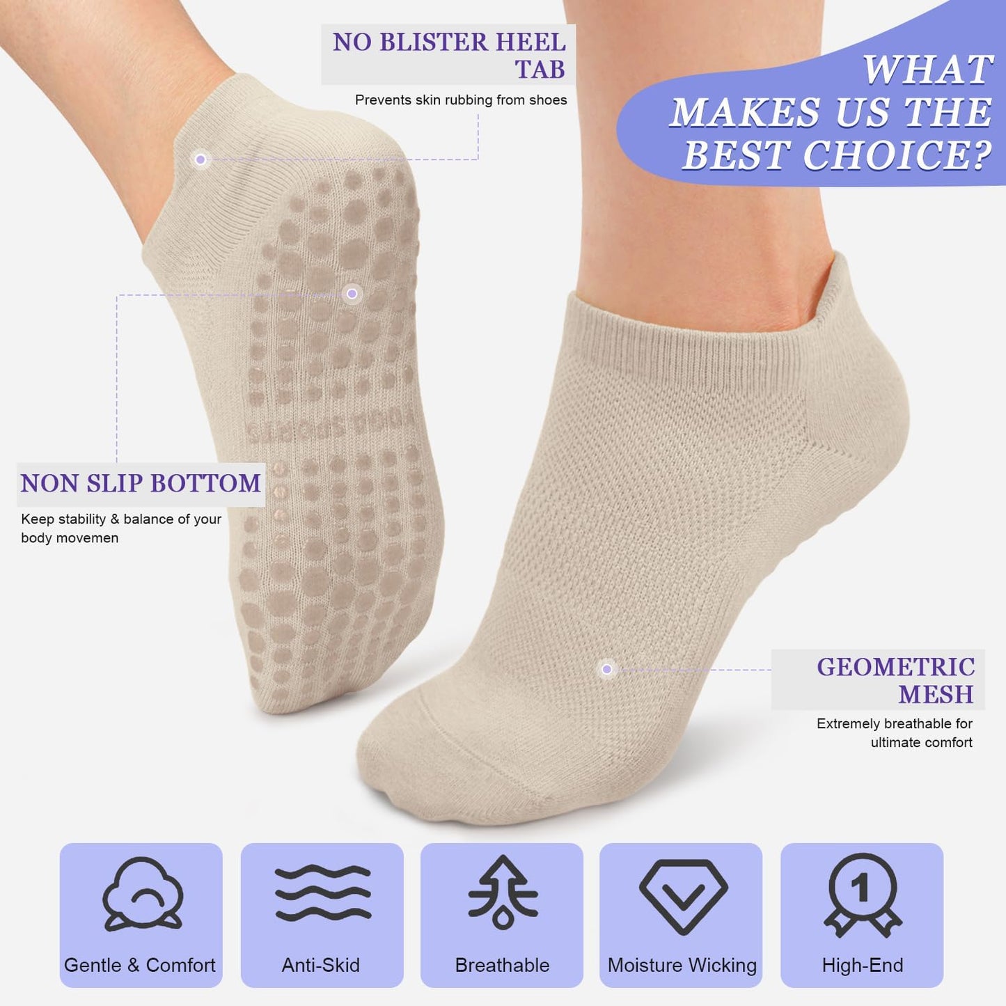 Pilates Socks for Women Non Slip Grip Socks for Yoga, Barre, Hospital, Barefoot Grippy Yoga Sock Womens Gifts 4 Pairs