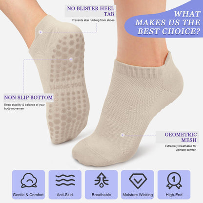 Pilates Socks for Women Non Slip Grip Socks for Yoga, Barre, Hospital, Barefoot Grippy Yoga Sock Womens Gifts 4 Pairs