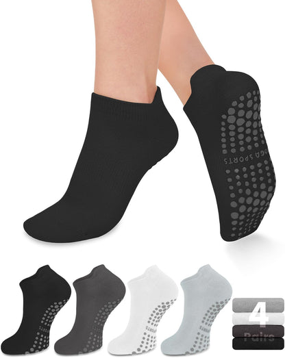 Pilates Socks for Women Non Slip Grip Socks for Yoga, Barre, Hospital, Barefoot Grippy Yoga Sock Womens Gifts 4 Pairs