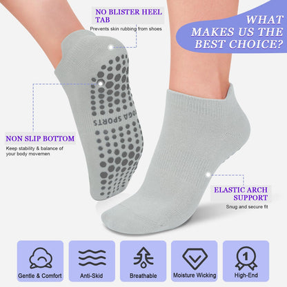 Pilates Socks for Women Non Slip Grip Socks for Yoga, Barre, Hospital, Barefoot Grippy Yoga Sock Womens Gifts 4 Pairs