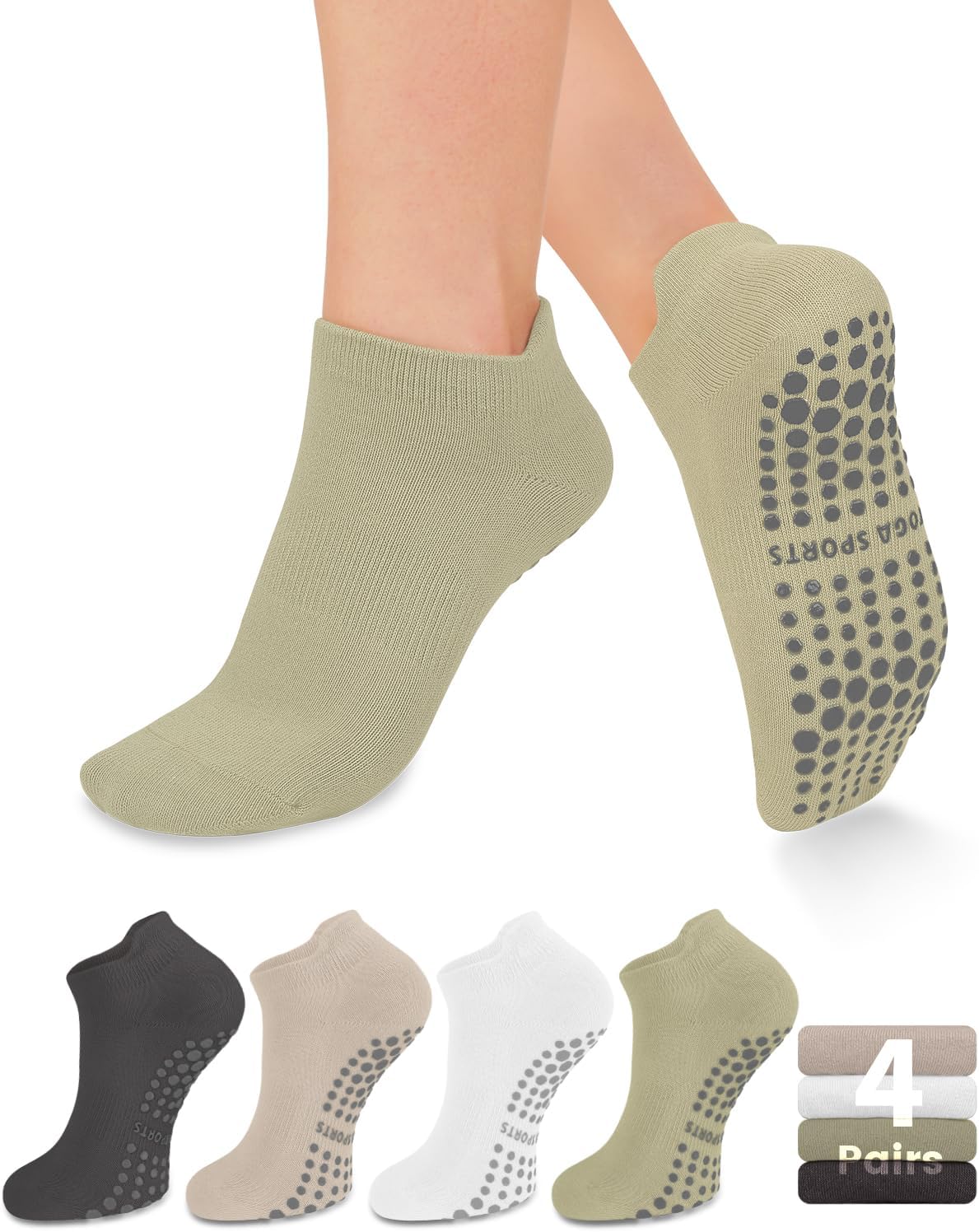 Pilates Socks for Women Non Slip Grip Socks for Yoga, Barre, Hospital, Barefoot Grippy Yoga Sock Womens Gifts 4 Pairs