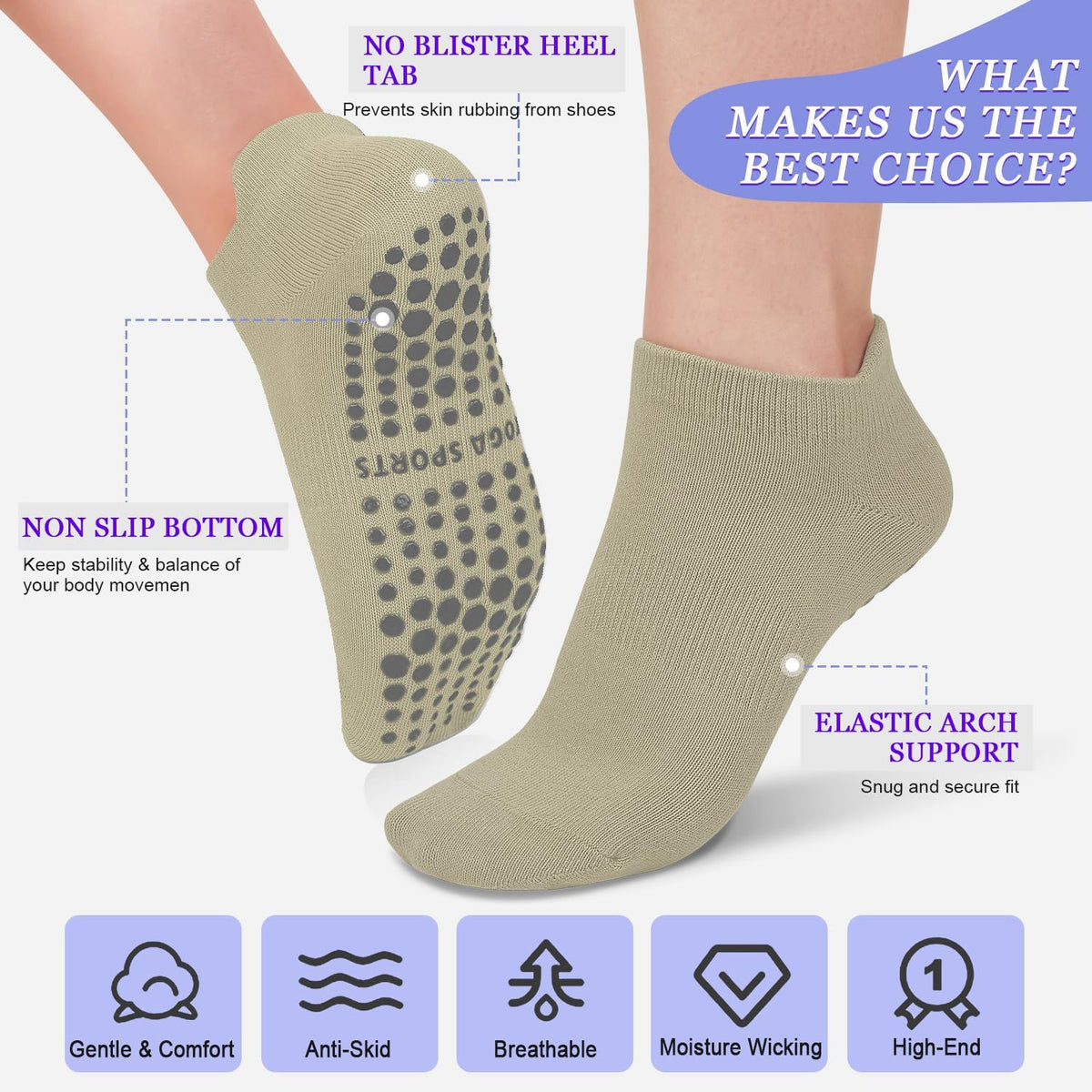 Pilates Socks for Women Non Slip Grip Socks for Yoga, Barre, Hospital, Barefoot Grippy Yoga Sock Womens Gifts 4 Pairs