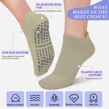 Pilates Socks for Women Non Slip Grip Socks for Yoga, Barre, Hospital, Barefoot Grippy Yoga Sock Womens Gifts 4 Pairs