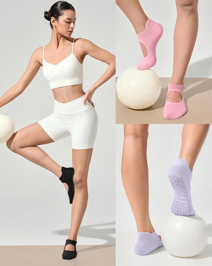 Pilates Socks for Women Non Slip Grip Socks for Yoga, Barre, Hospital, Barefoot Grippy Yoga Sock Womens Gifts 4 Pairs