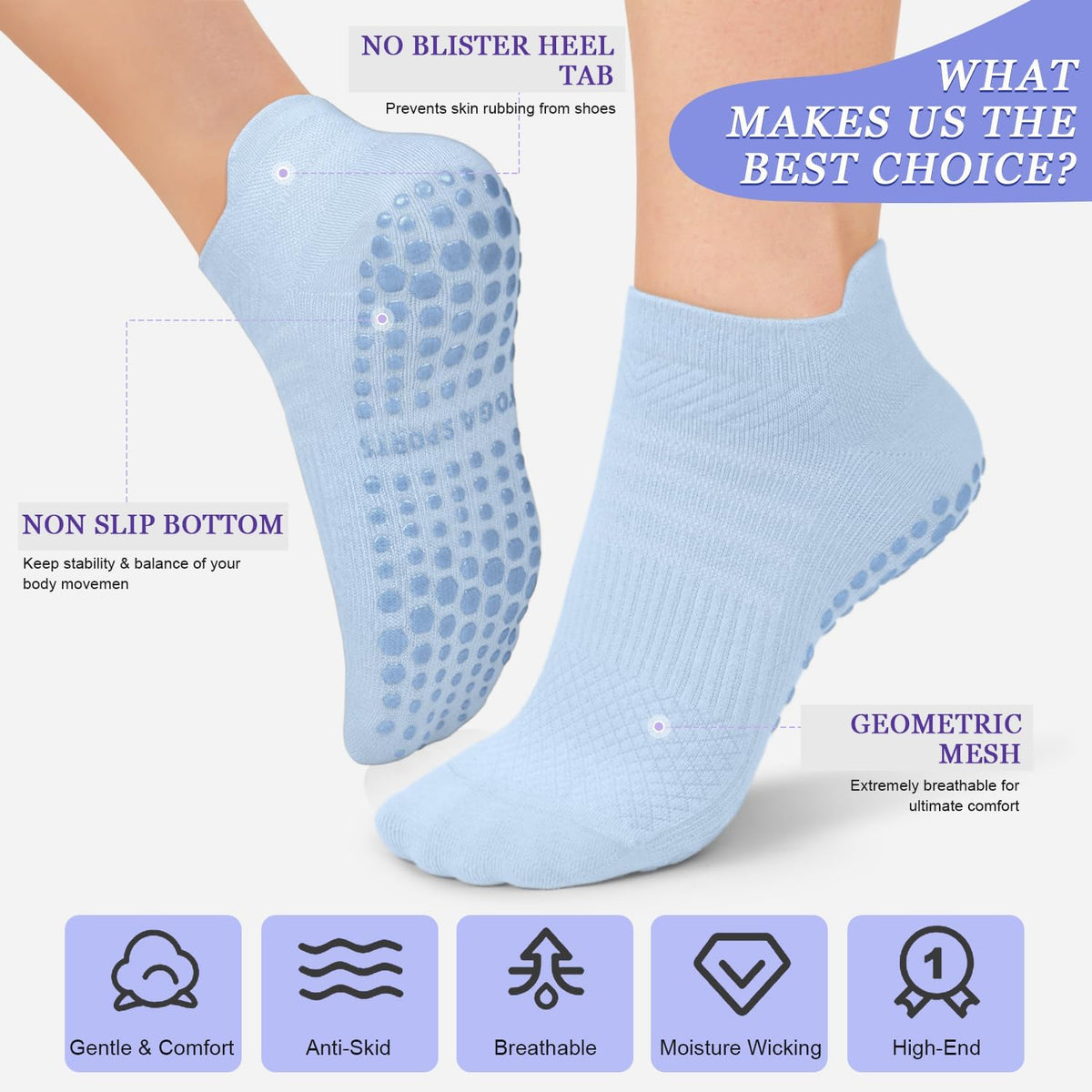 Pilates Socks for Women Non Slip Grip Socks for Yoga, Barre, Hospital, Barefoot Grippy Yoga Sock Womens Gifts 4 Pairs
