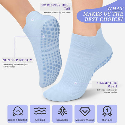 Pilates Socks for Women Non Slip Grip Socks for Yoga, Barre, Hospital, Barefoot Grippy Yoga Sock Womens Gifts 4 Pairs