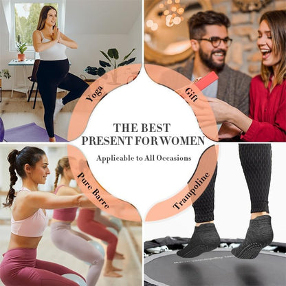 Pilates Socks for Women Non Slip Grip Socks for Yoga, Barre, Hospital, Barefoot Grippy Yoga Sock Womens Gifts 4 Pairs