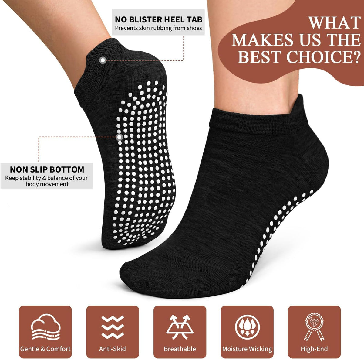 Pilates Socks for Women Non Slip Grip Socks for Yoga, Barre, Hospital, Barefoot Grippy Yoga Sock Womens Gifts 4 Pairs
