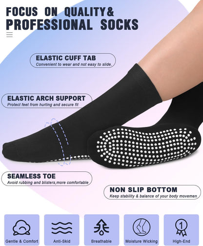 Pilates Socks for Women Non Slip Grip Socks for Yoga, Barre, Hospital, Barefoot Grippy Yoga Sock Womens Gifts 4 Pairs