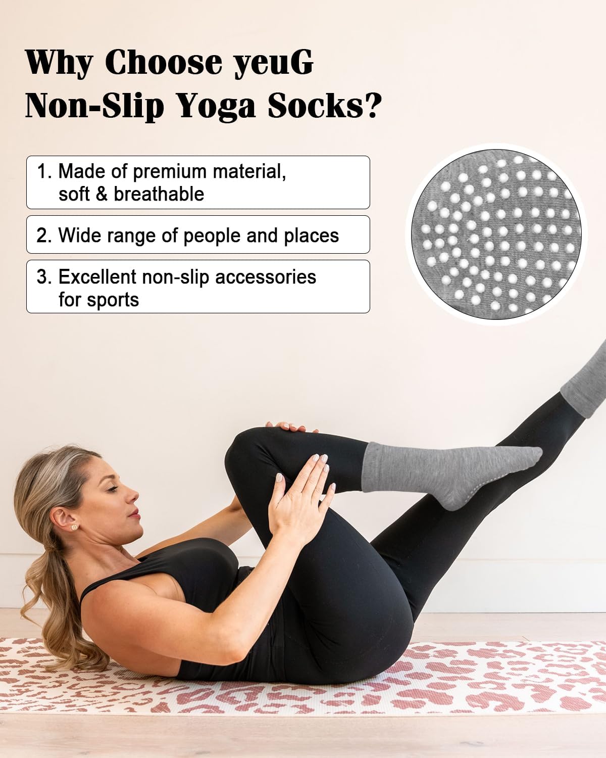 Pilates Socks for Women Non Slip Grip Socks for Yoga, Barre, Hospital, Barefoot Grippy Yoga Sock Womens Gifts 4 Pairs