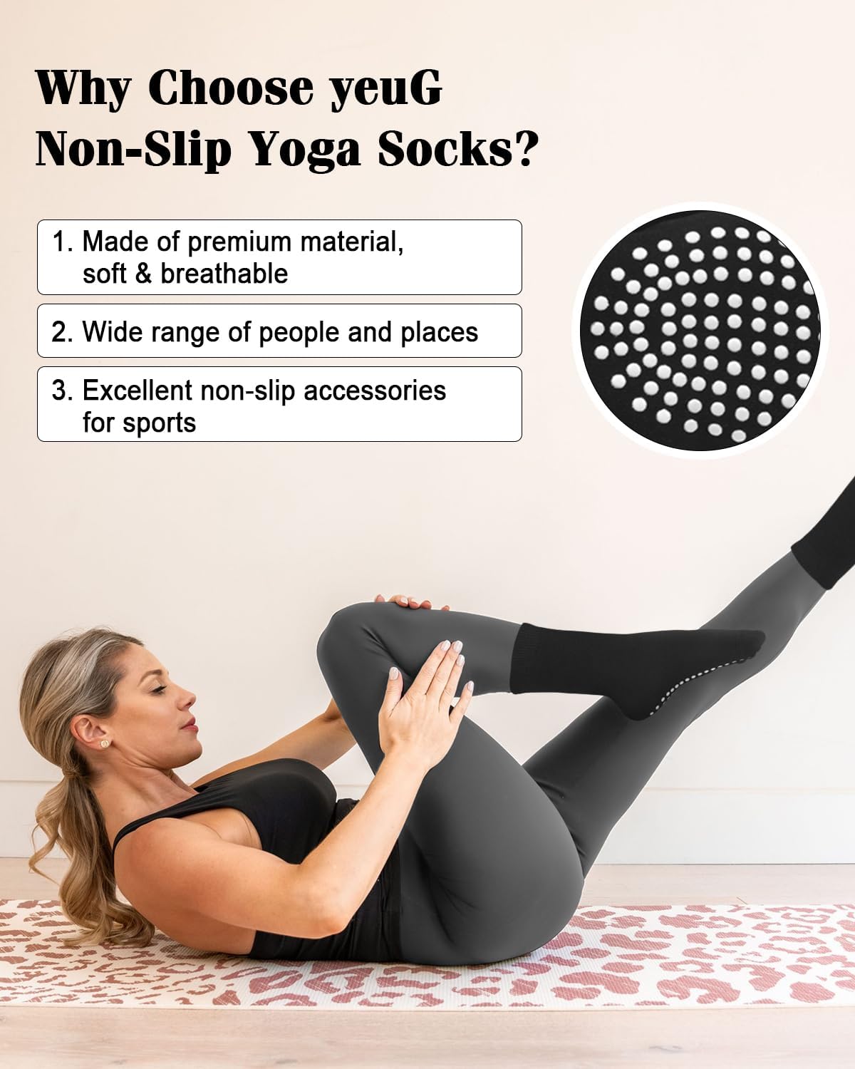 Pilates Socks for Women Non Slip Grip Socks for Yoga, Barre, Hospital, Barefoot Grippy Yoga Sock Womens Gifts 4 Pairs