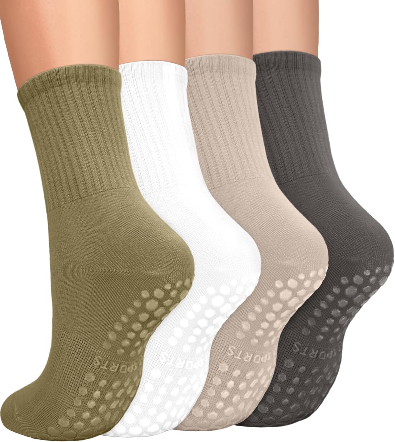Pilates Socks for Women Non Slip Grip Socks for Yoga, Barre, Hospital, Barefoot Grippy Yoga Sock Womens Gifts 4 Pairs