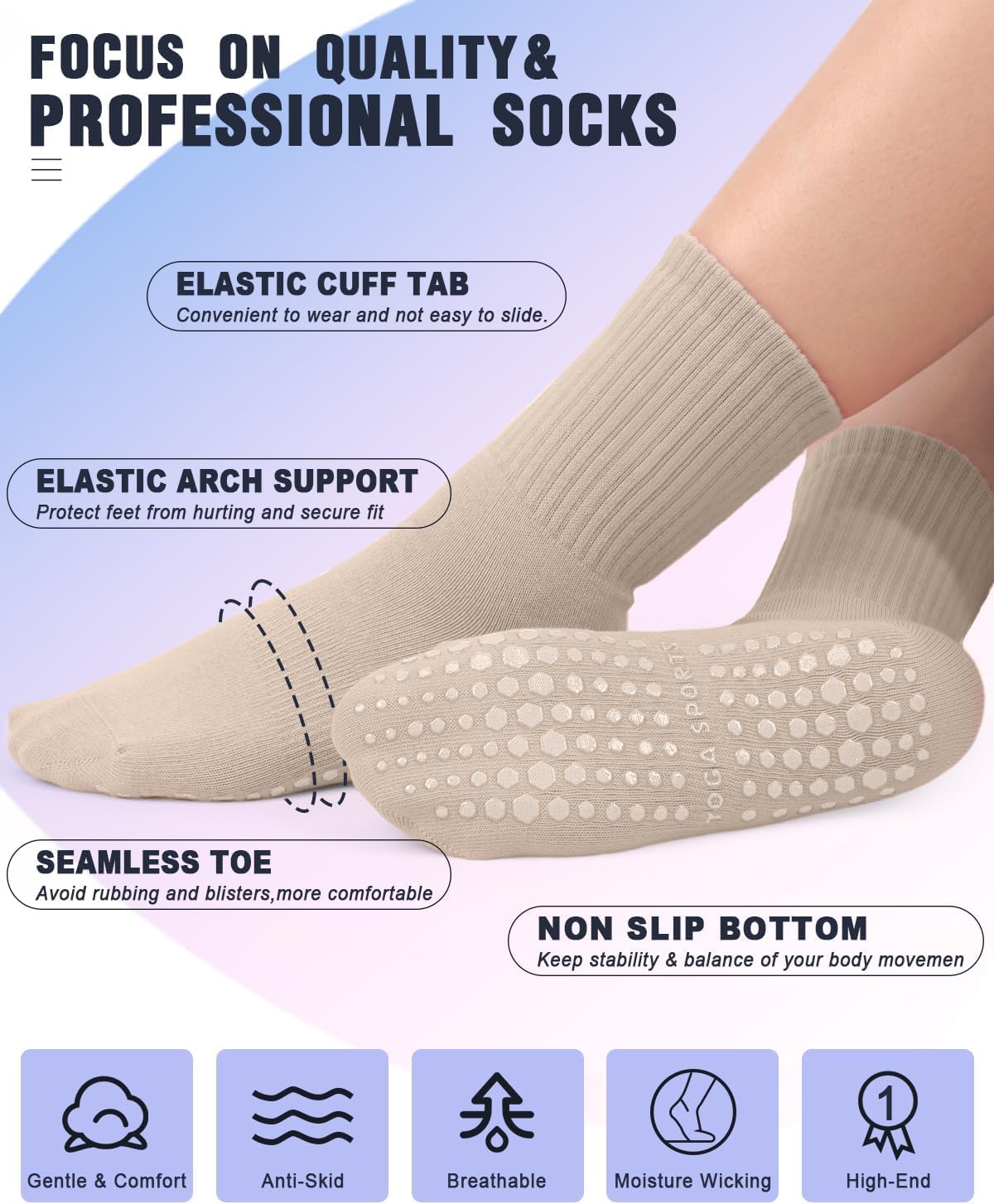 Pilates Socks for Women Non Slip Grip Socks for Yoga, Barre, Hospital, Barefoot Grippy Yoga Sock Womens Gifts 4 Pairs