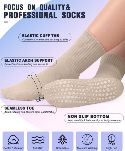 Pilates Socks for Women Non Slip Grip Socks for Yoga, Barre, Hospital, Barefoot Grippy Yoga Sock Womens Gifts 4 Pairs