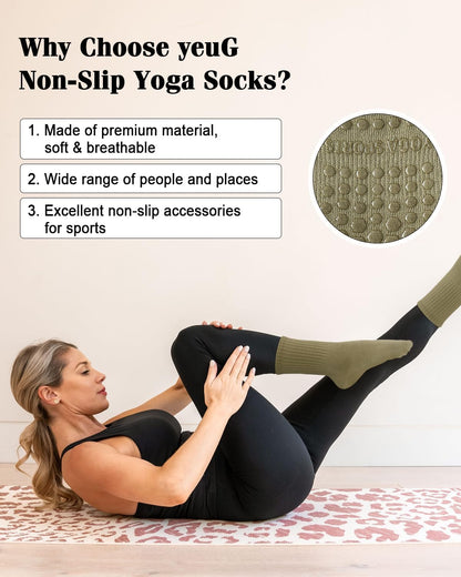 Pilates Socks for Women Non Slip Grip Socks for Yoga, Barre, Hospital, Barefoot Grippy Yoga Sock Womens Gifts 4 Pairs