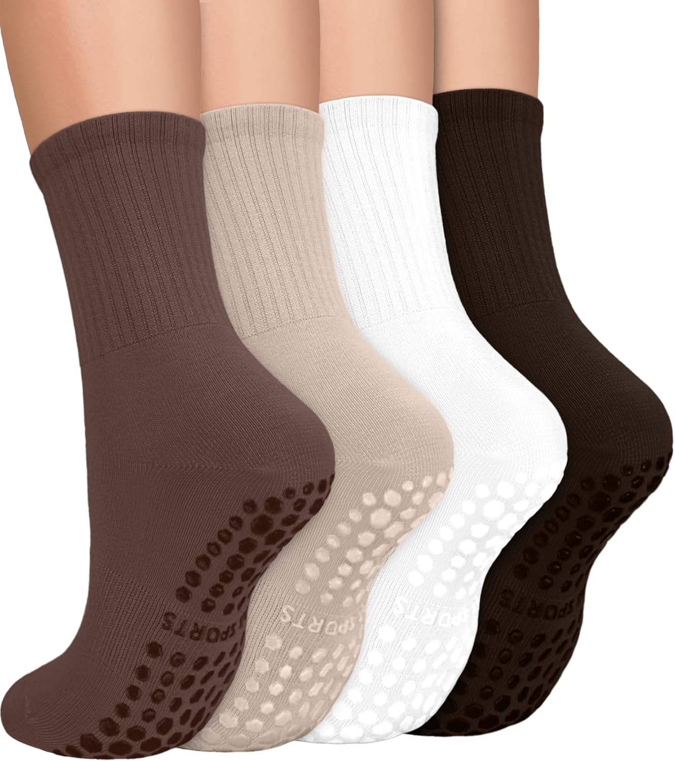 Pilates Socks for Women Non Slip Grip Socks for Yoga, Barre, Hospital, Barefoot Grippy Yoga Sock Womens Gifts 4 Pairs