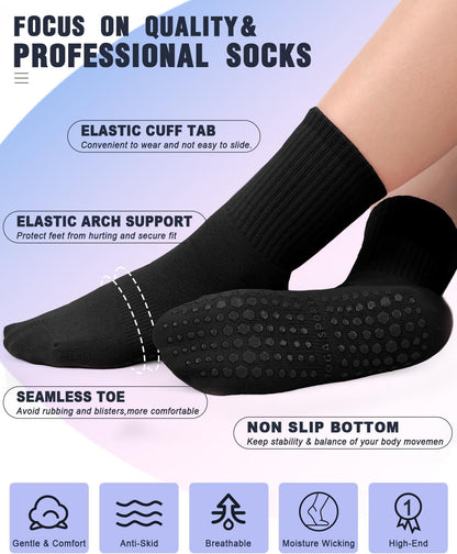 Pilates Socks for Women Non Slip Grip Socks for Yoga, Barre, Hospital, Barefoot Grippy Yoga Sock Womens Gifts 4 Pairs