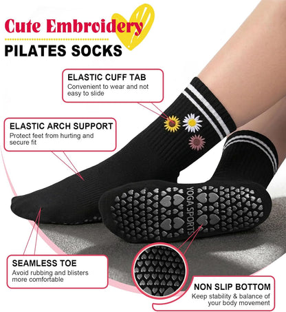 Pilates Socks for Women Non Slip Grip Socks for Yoga, Barre, Hospital, Barefoot Grippy Yoga Sock Womens Gifts 4 Pairs
